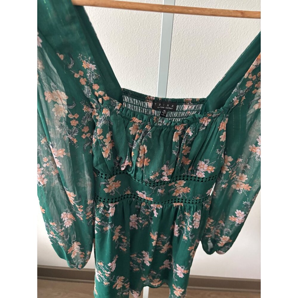Peasant Top XL Floral Cottagecore Sheer Sleeves Crochet Smock Waist Boho Fairy - Picture 15 of 16